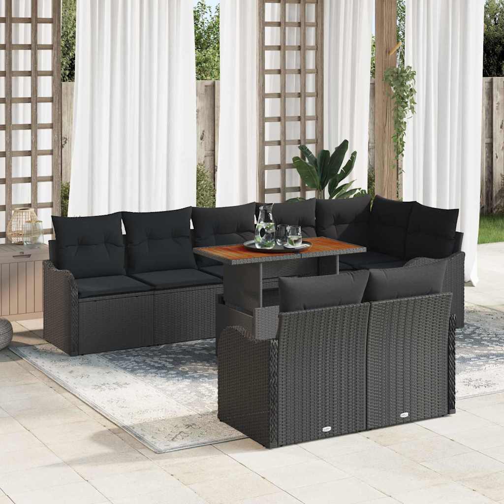 Havesofa Sæt med pude 9 pcs Sort