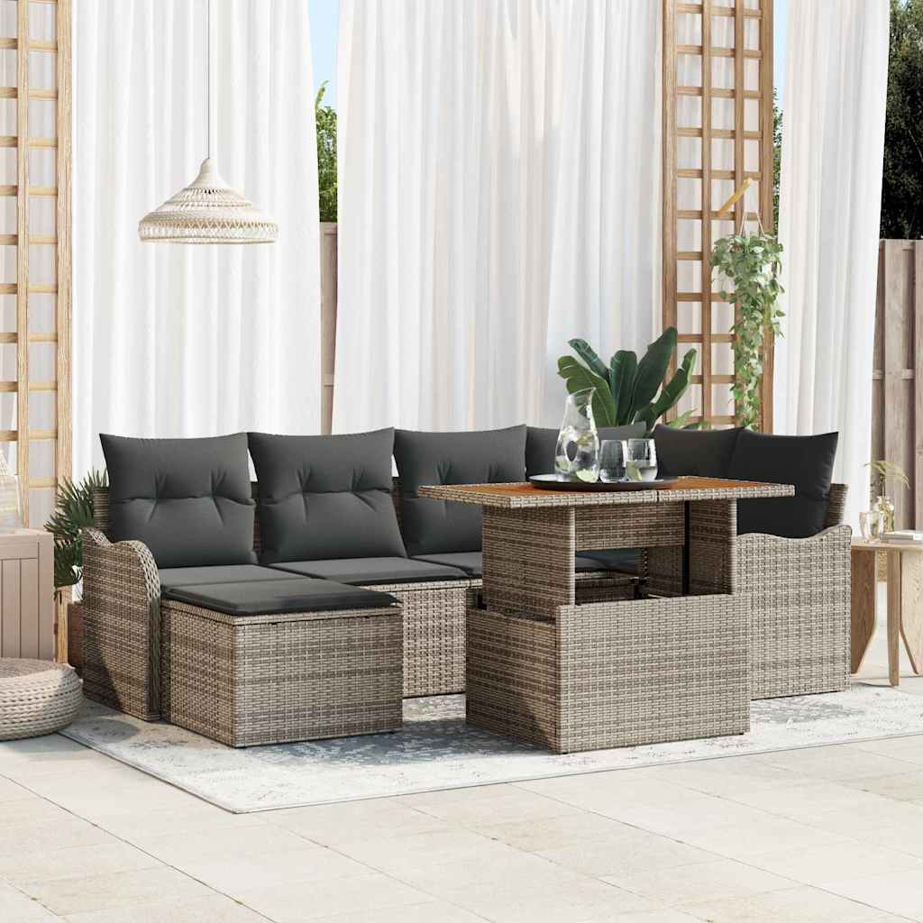 Havesofa Sæt 7 pcs Grå Polyrattan og pulverlakeret stål