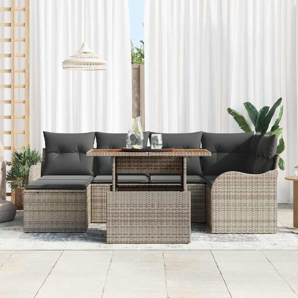 Havesofa Sæt 7 pcs Grå Polyrattan og pulverlakeret stål
