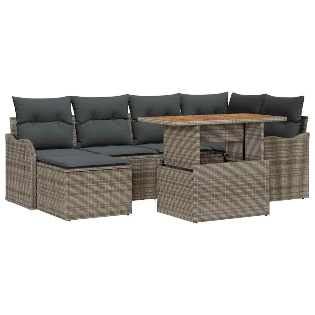 Havesofa Sæt 7 pcs Grå Polyrattan og pulverlakeret stål