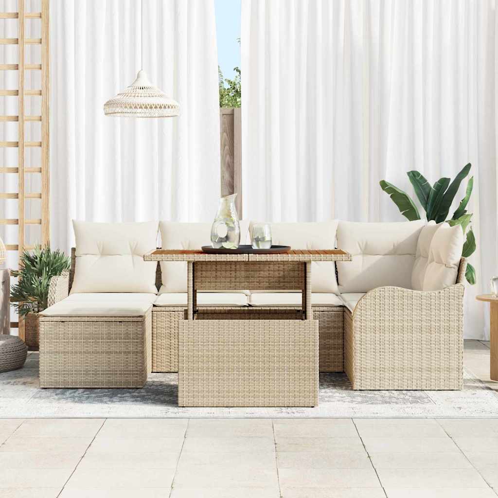 Havesofa Sæt med pude 7 pcs beige og cremefarvet