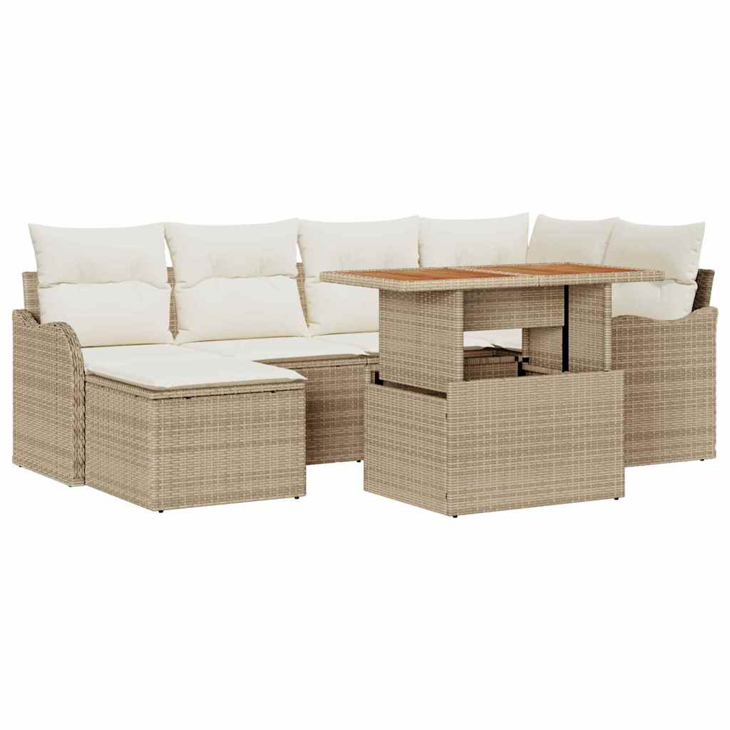 Havesofa Sæt med pude 7 pcs beige og cremefarvet