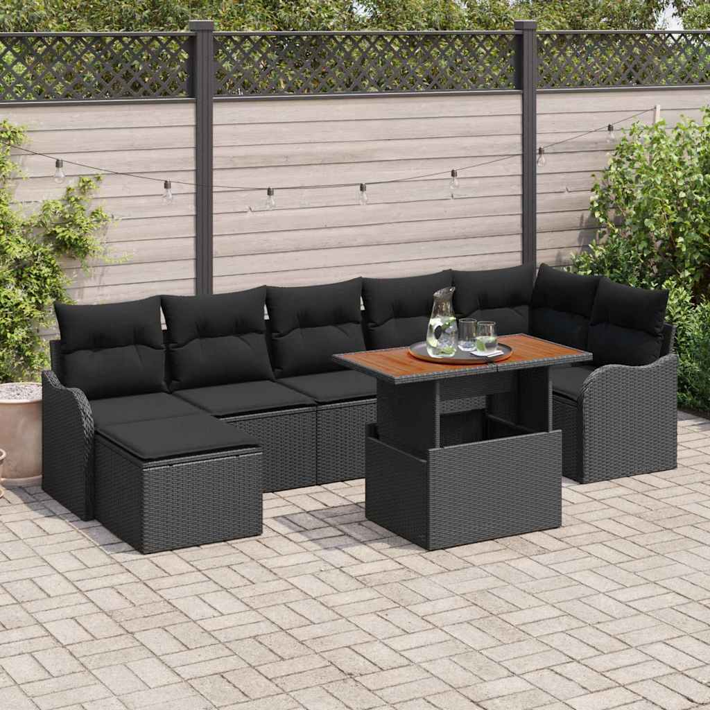 Havesofa Sæt med pude med opbevaring 8 pcs Sort