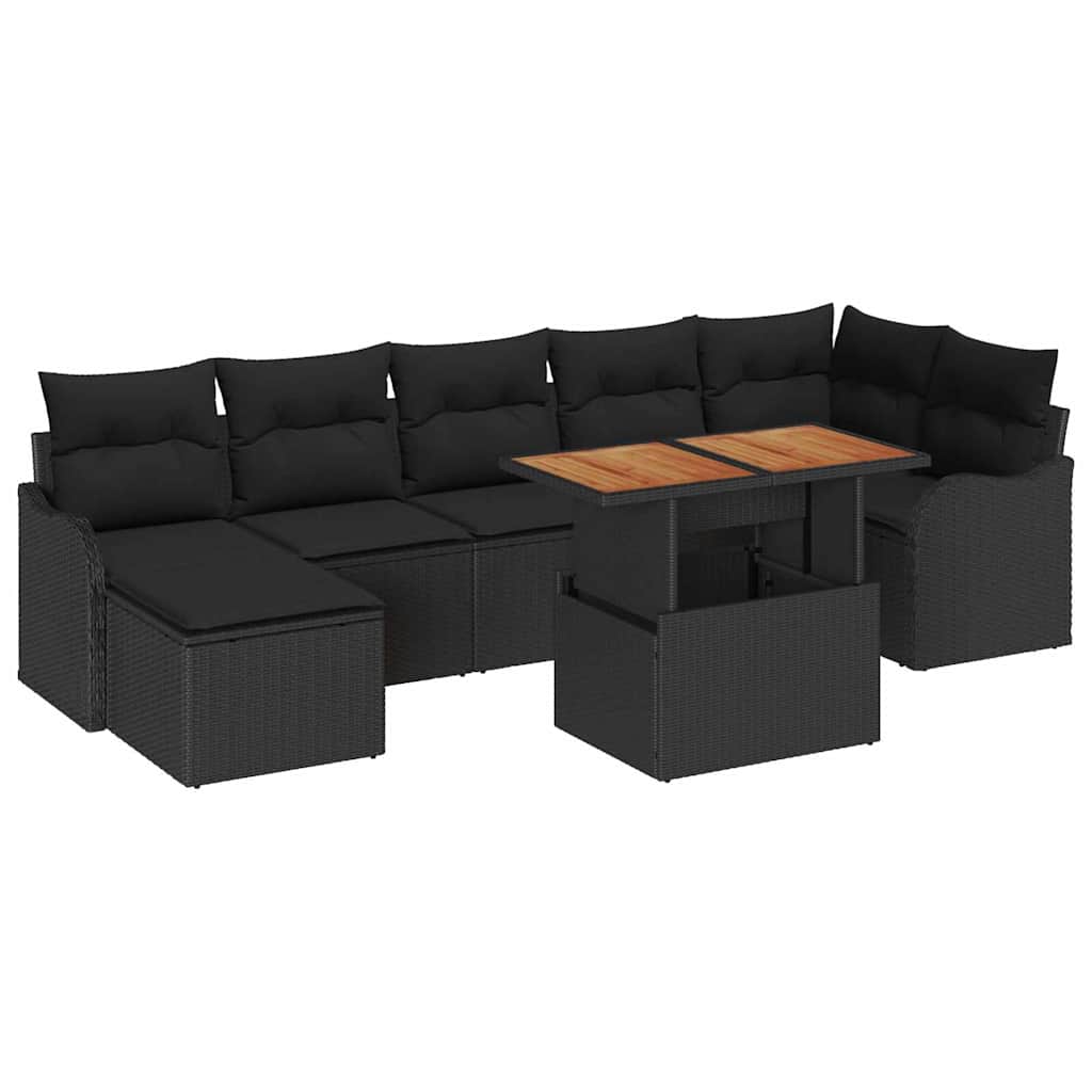 Havesofa Sæt med pude med opbevaring 8 pcs Sort