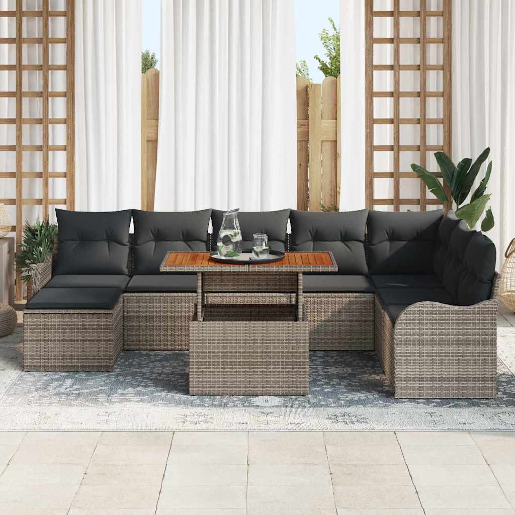 Havesofa Sæt 9 pcs Grå Polyrattan og pulverlakeret stål