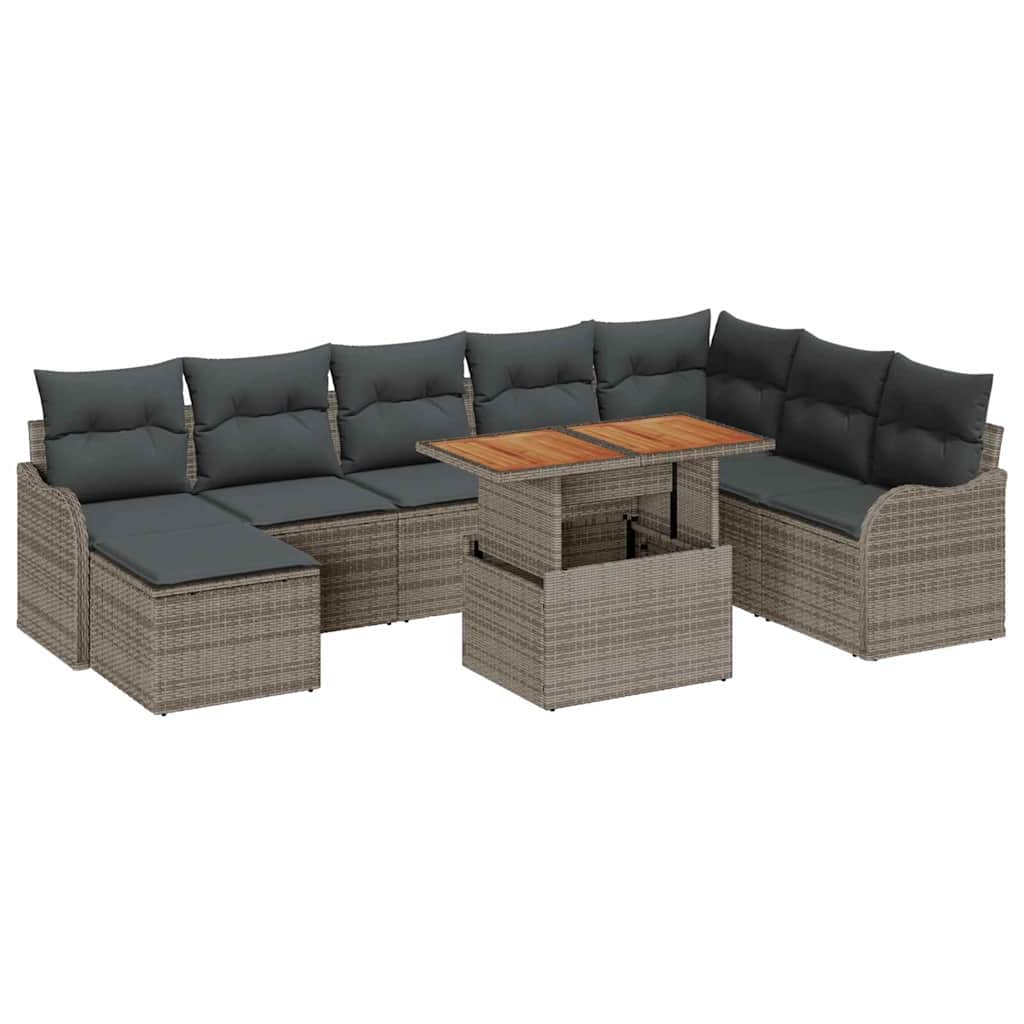 Havesofa Sæt 9 pcs Grå Polyrattan og pulverlakeret stål