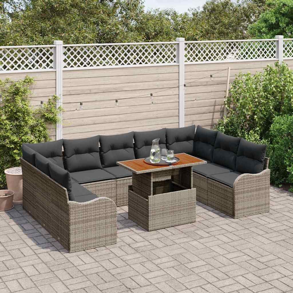Havesofa Sæt 10 pcs Grå Polyrattan og pulverlakeret stål