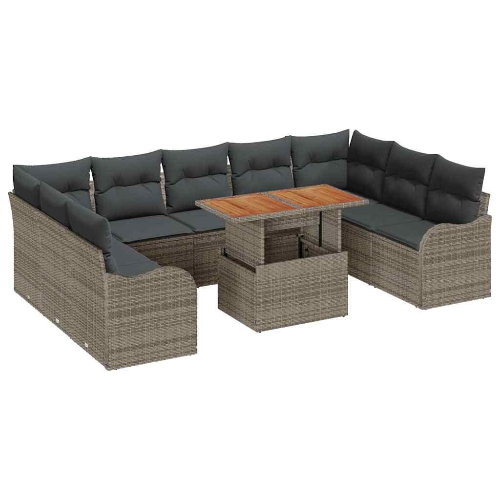 Havesofa Sæt 10 pcs Grå Polyrattan og pulverlakeret stål