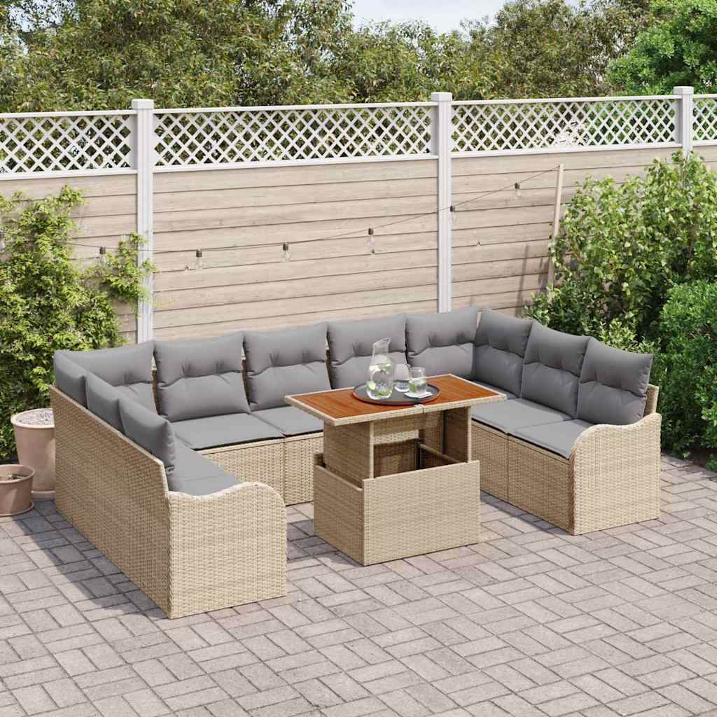 Havesofa Sæt med pude 10 pcs beige og lysegrå