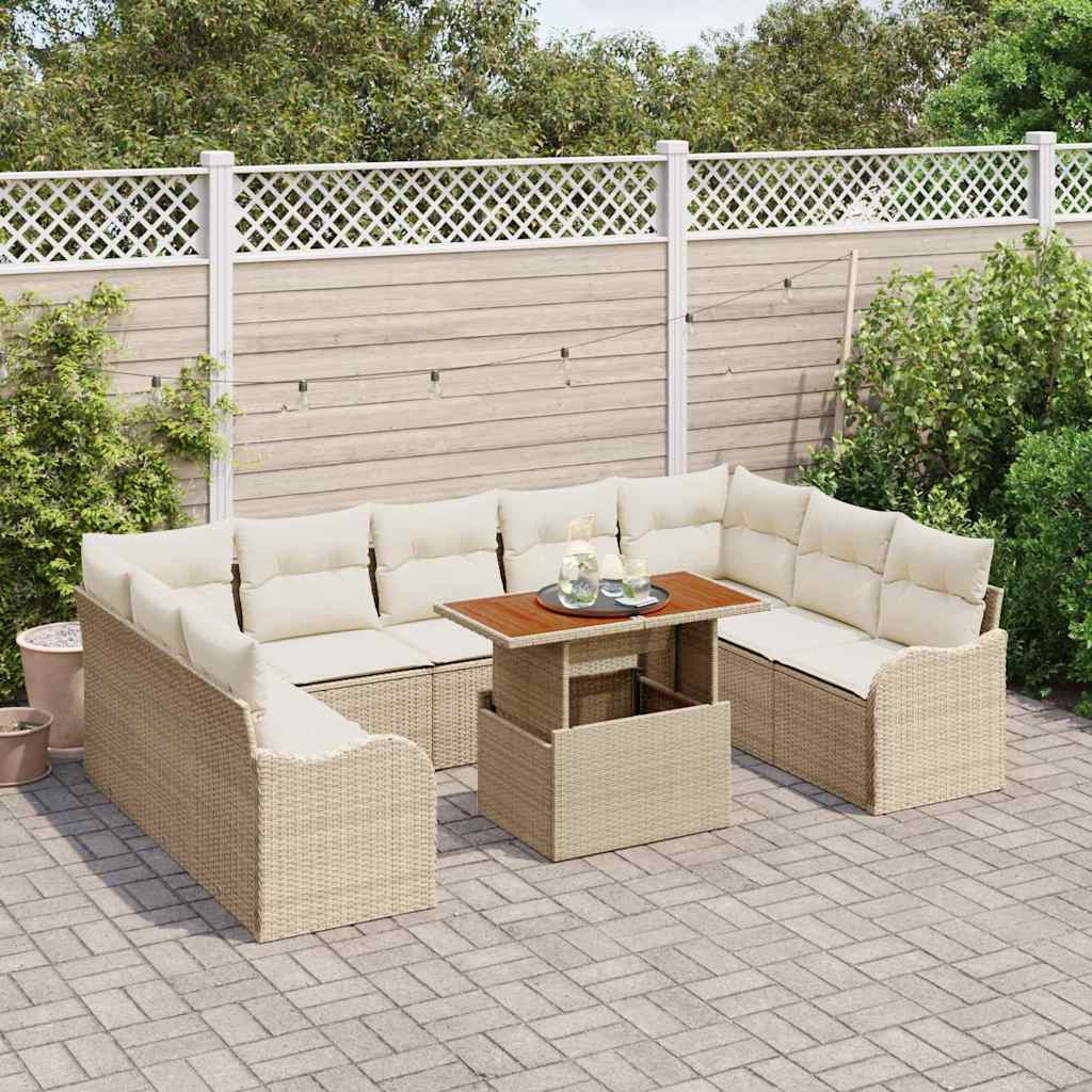 Havesofa Sæt med pude 10 pcs beige og cremefarvet