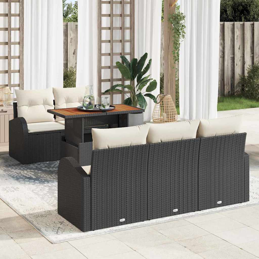 Havesofa Sæt med pude 6 pcs Sort og cremefarvet