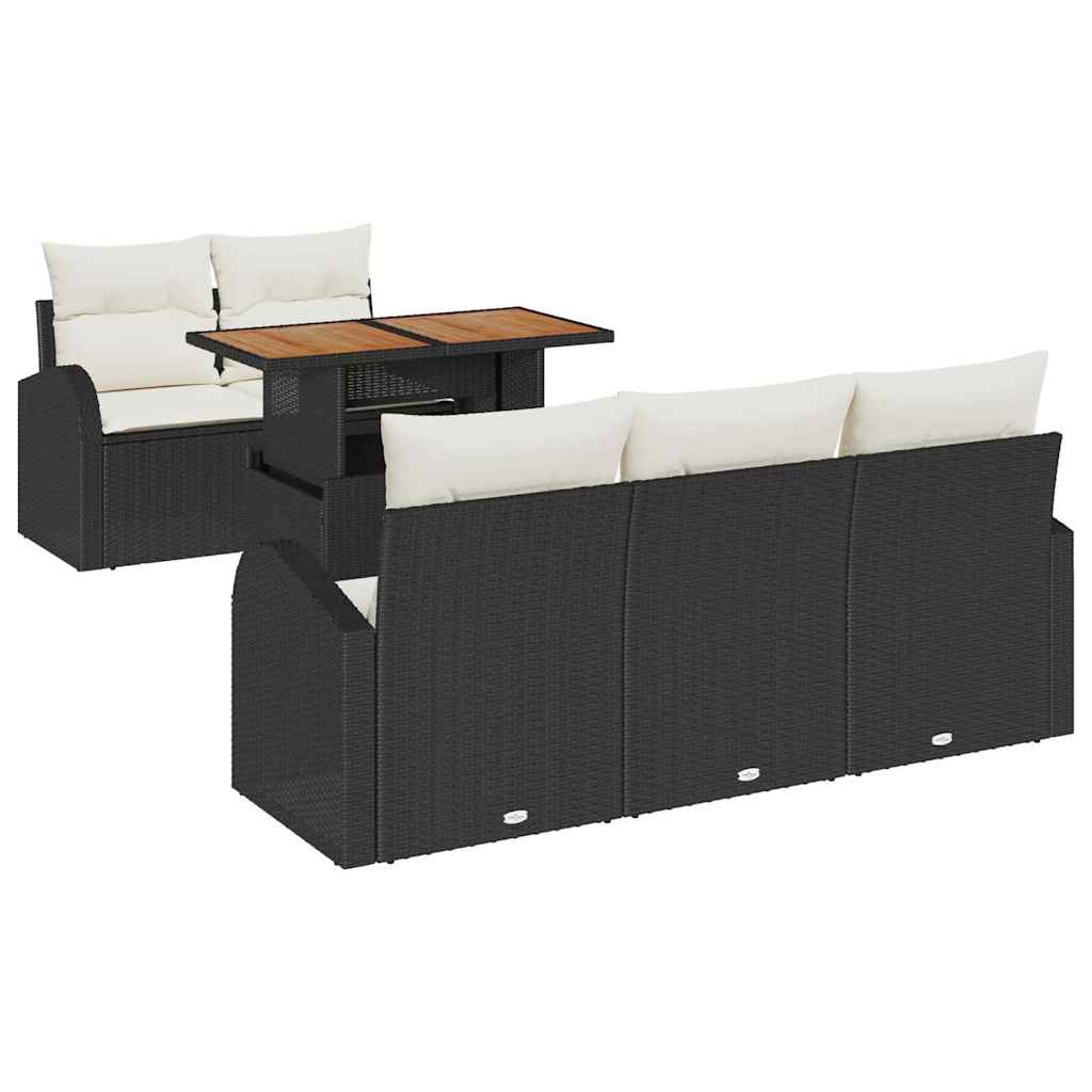 Havesofa Sæt med pude 6 pcs Sort og cremefarvet