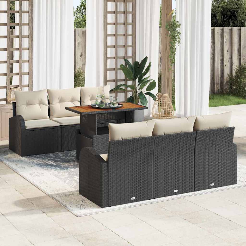 Havesofa Sæt med pude 7 pcs Sort og cremefarvet