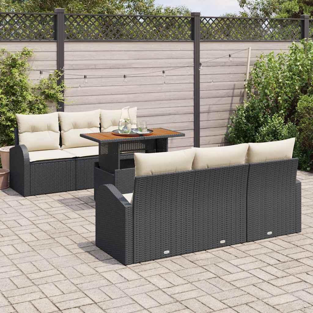 Havesofa Sæt med pude 7 pcs Sort og cremefarvet
