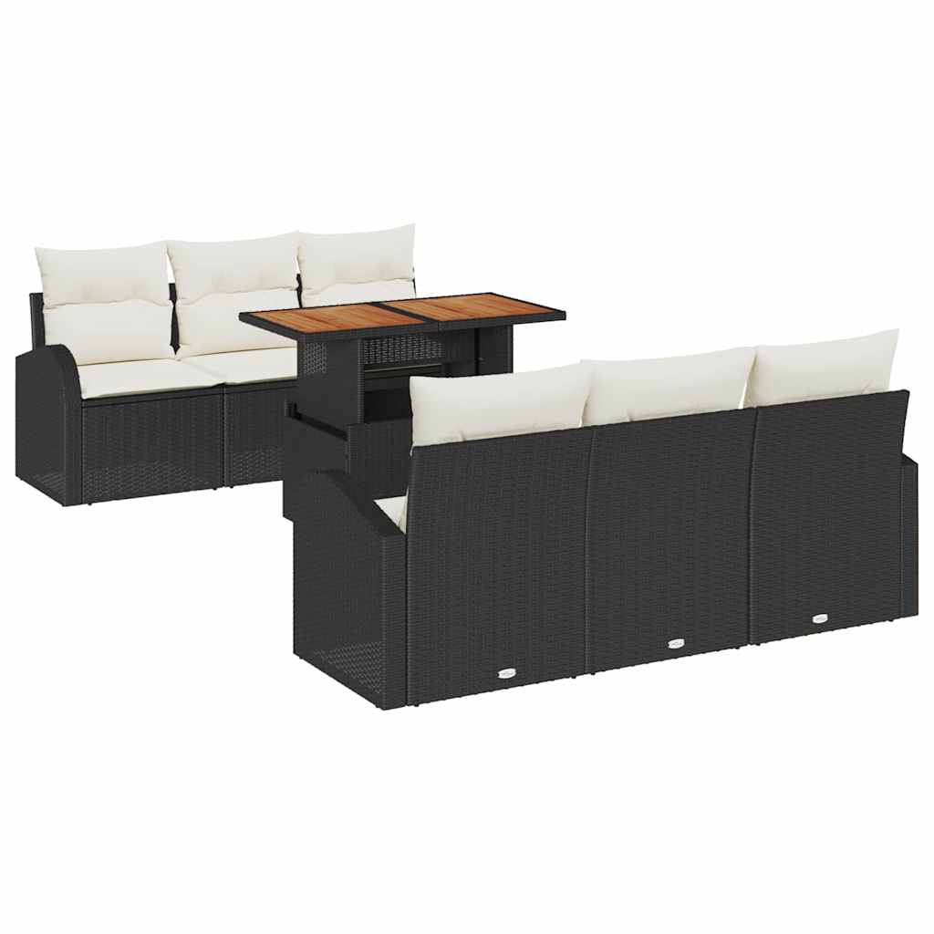 Havesofa Sæt med pude 7 pcs Sort og cremefarvet