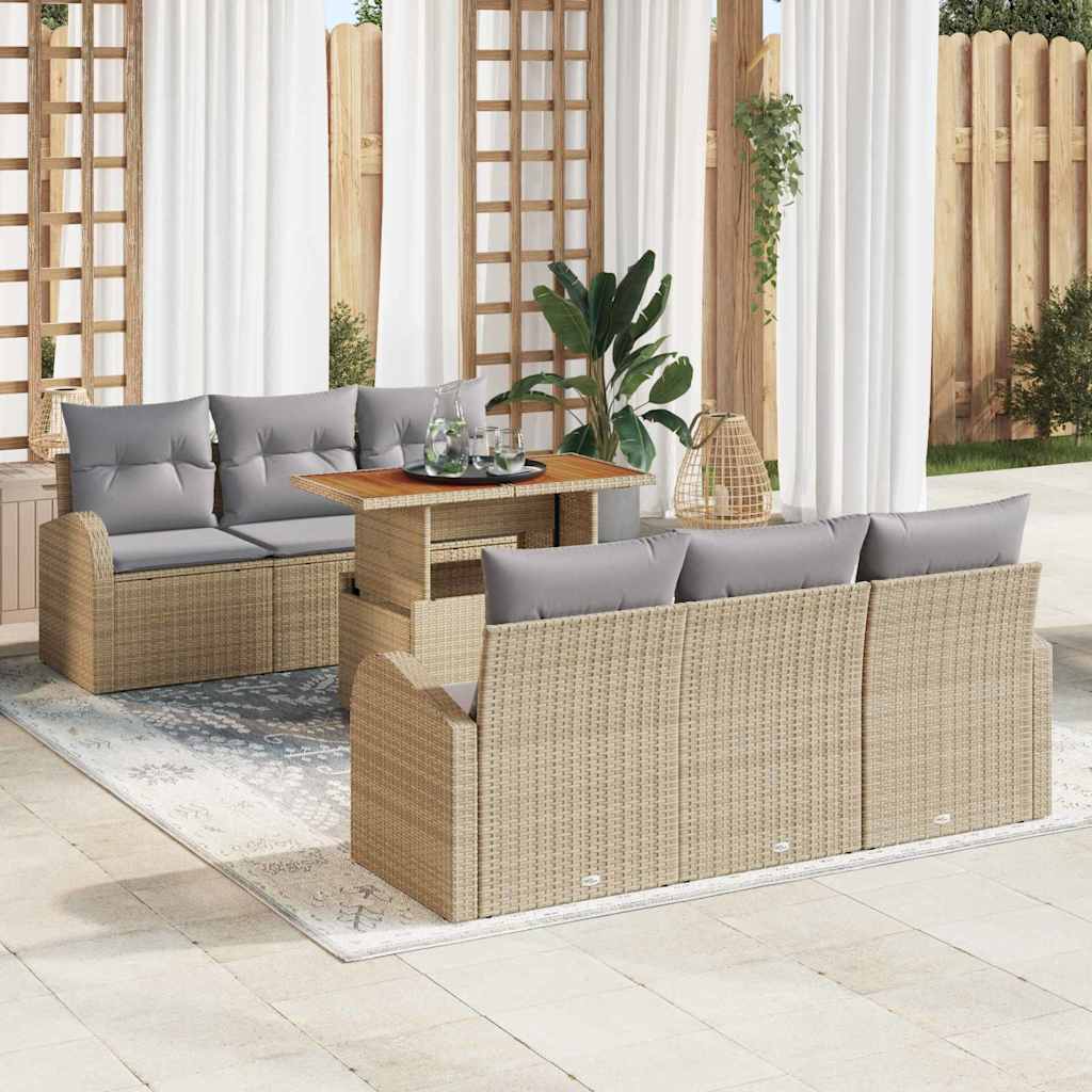 Havesofa Sæt med pude 7 pcs beige og lysegrå
