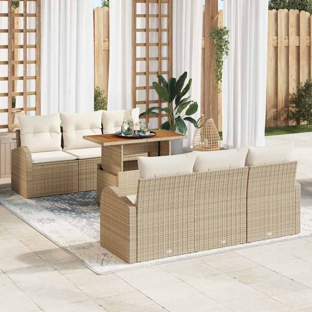 Havesofa Sæt med pude 7 pcs beige og cremefarvet