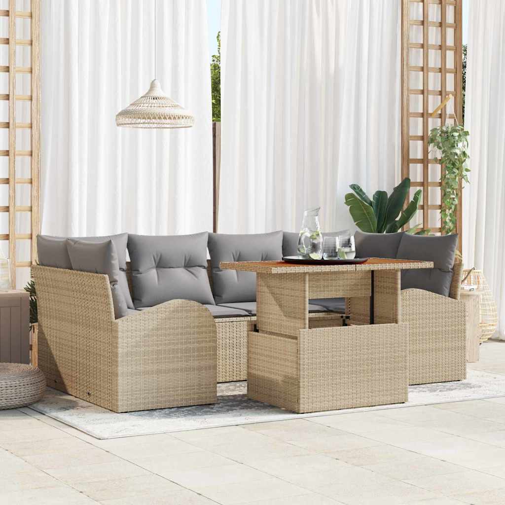 Havesofa Sæt med pude 7 pcs beige og lysegrå