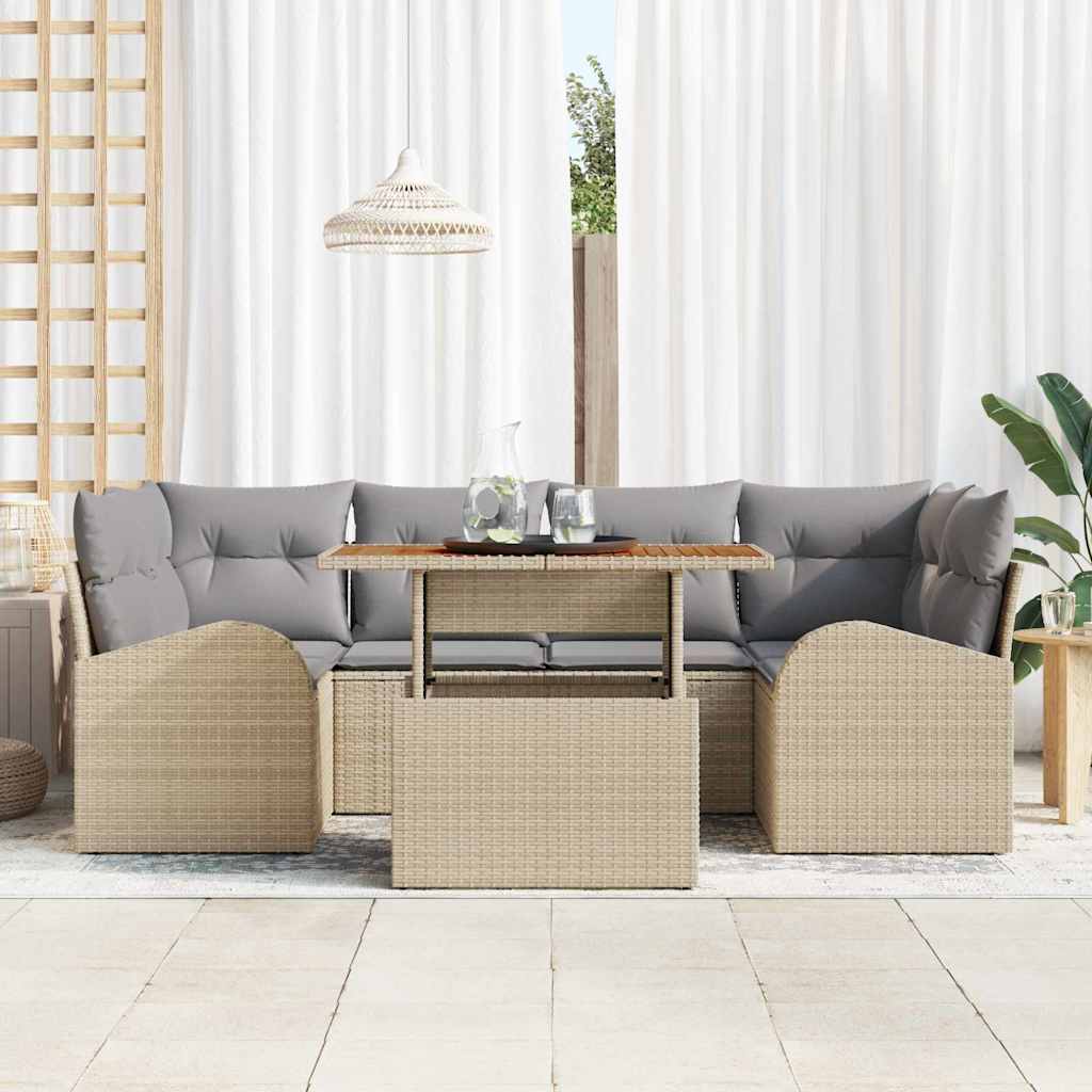 Havesofa Sæt med pude 7 pcs beige og lysegrå