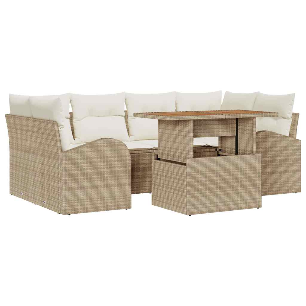 Havesofa Sæt med pude med hovedgærde 7 pcs beige og cremefarvet