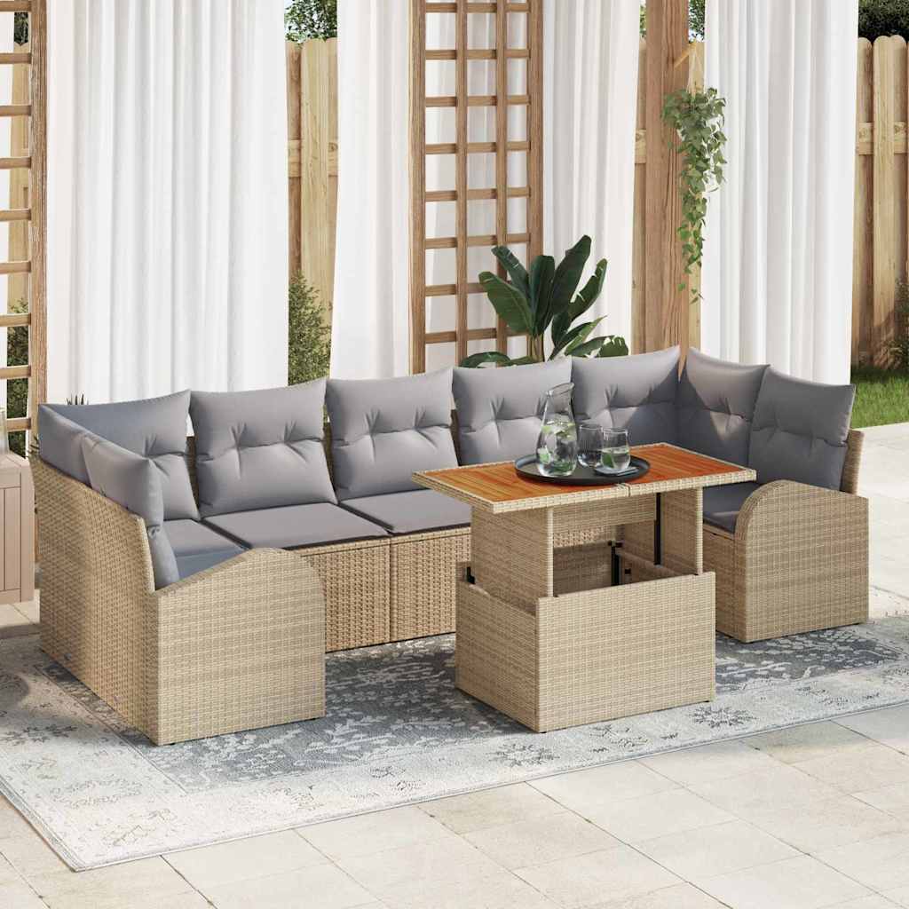 Havesofa Sæt med pude 8 pcs beige og lysegrå