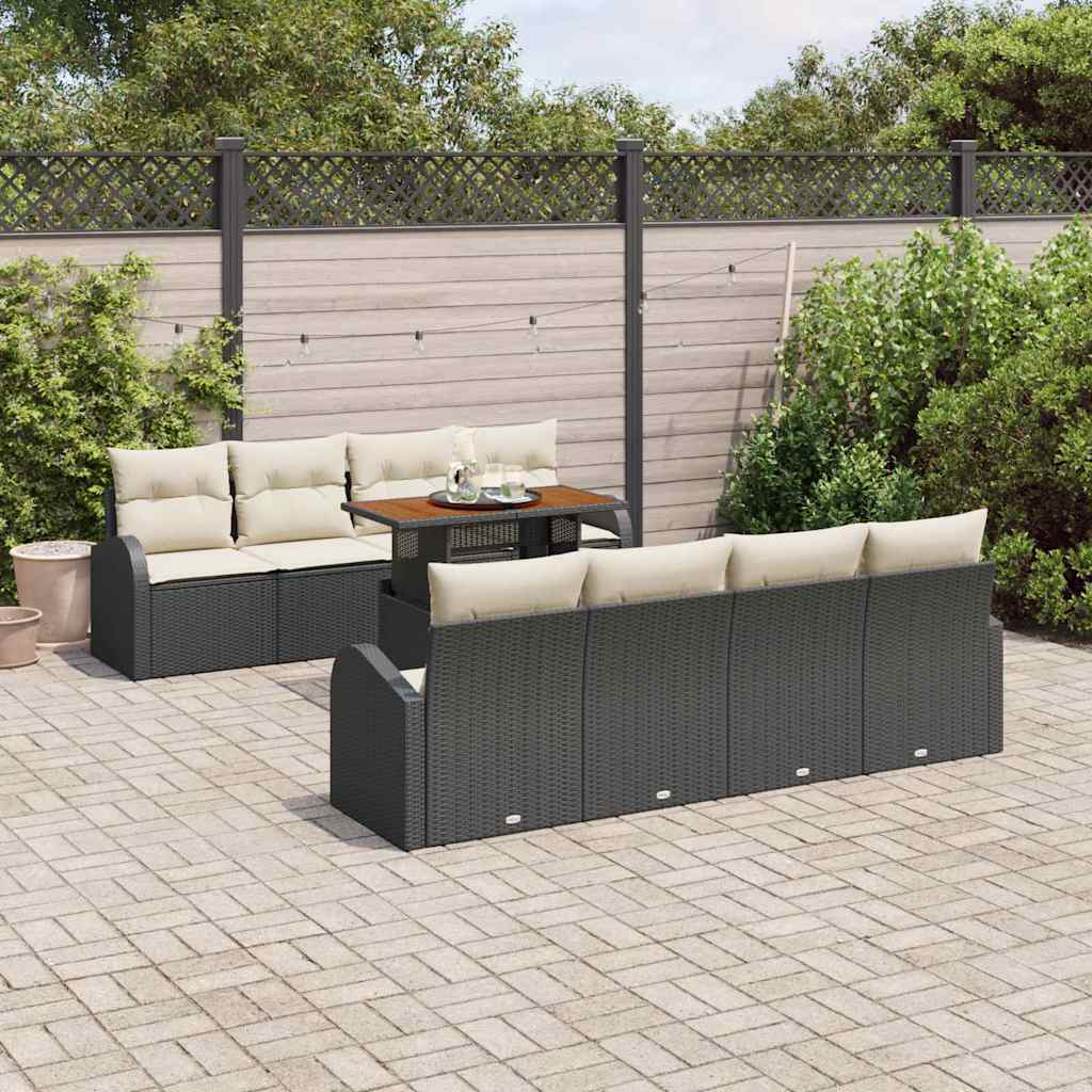 Havesofa Sæt med pude 7 pcs Sort og cremefarvet
