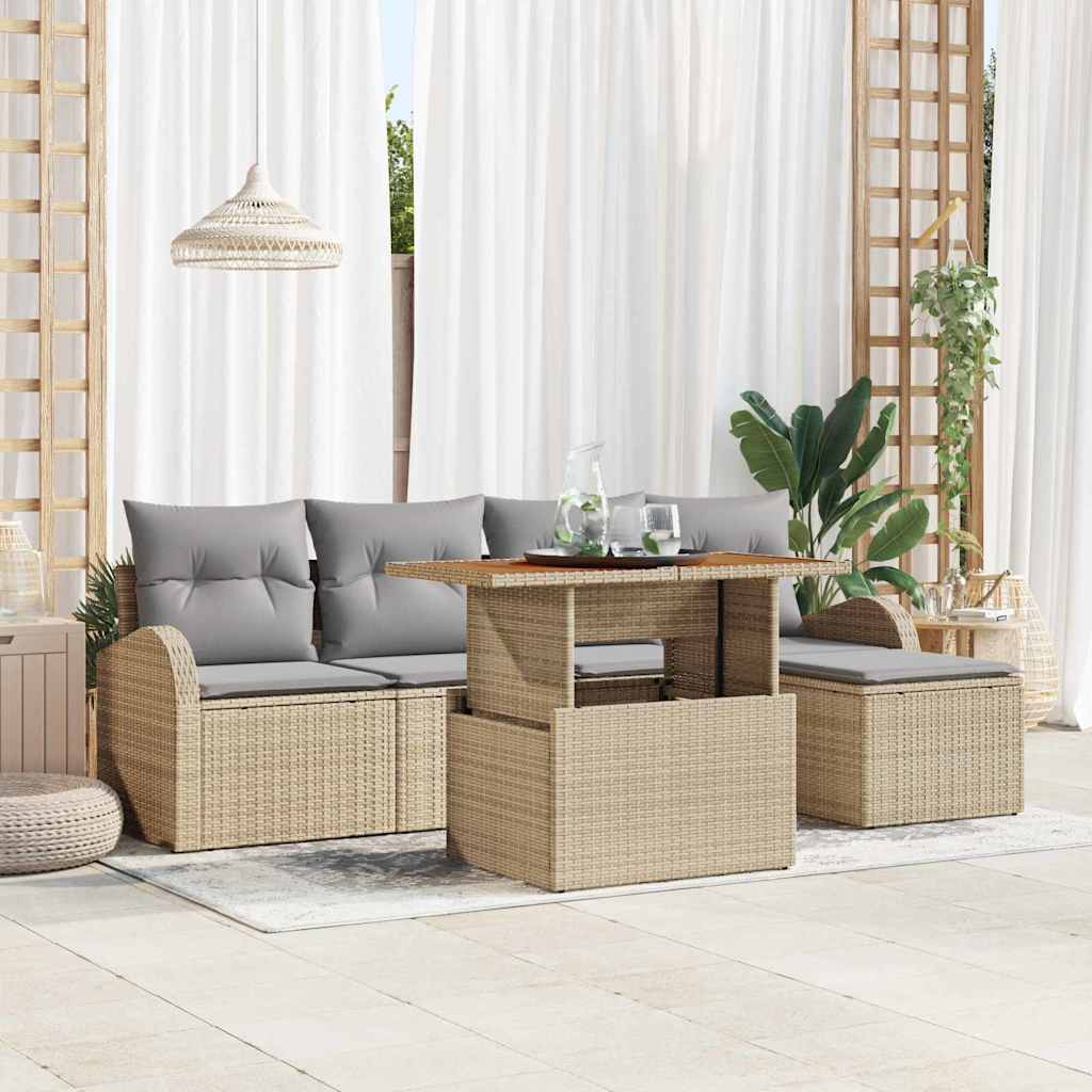 Havesofa Sæt med pude 6 pcs beige og lysegrå