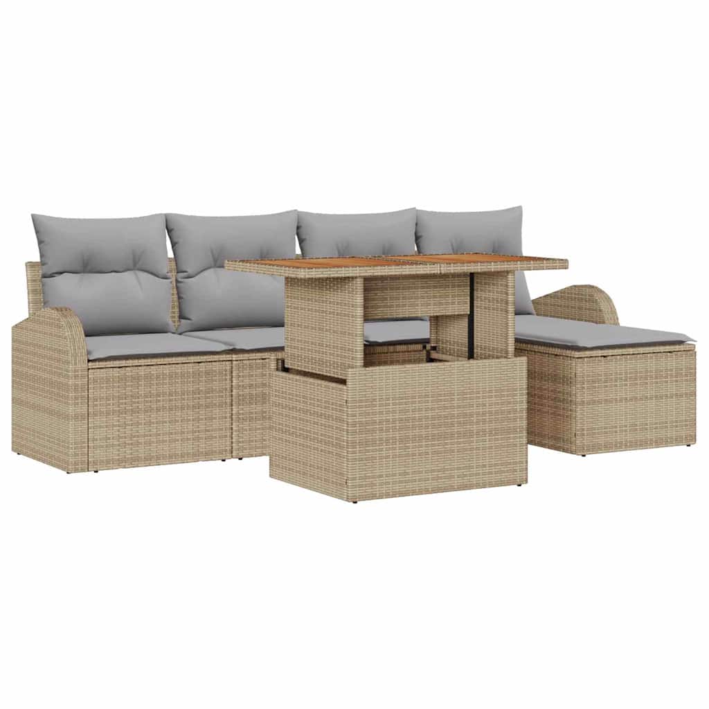 Havesofa Sæt med pude 6 pcs beige og lysegrå