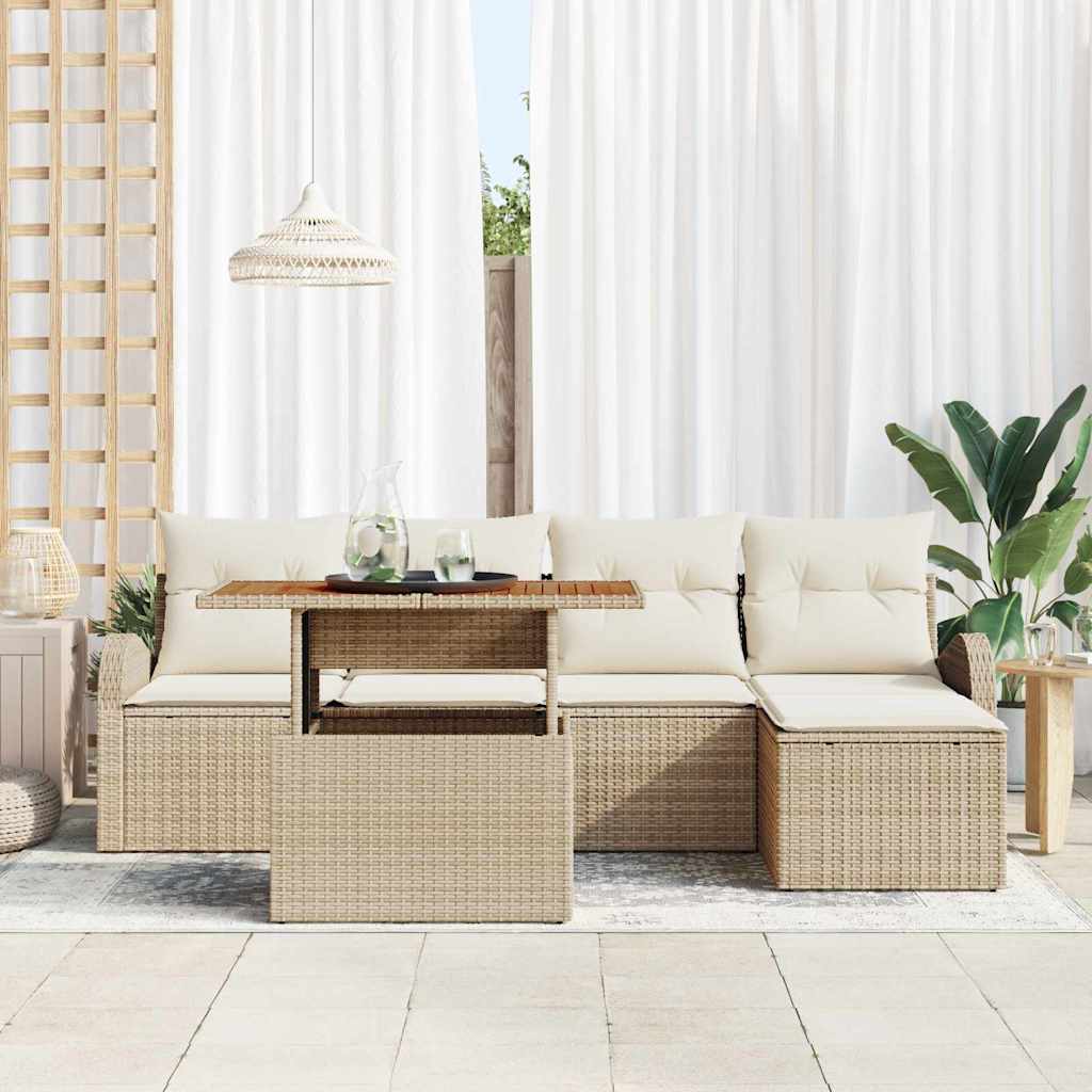 Havesofa Sæt med pude 6 pcs beige og cremefarvet
