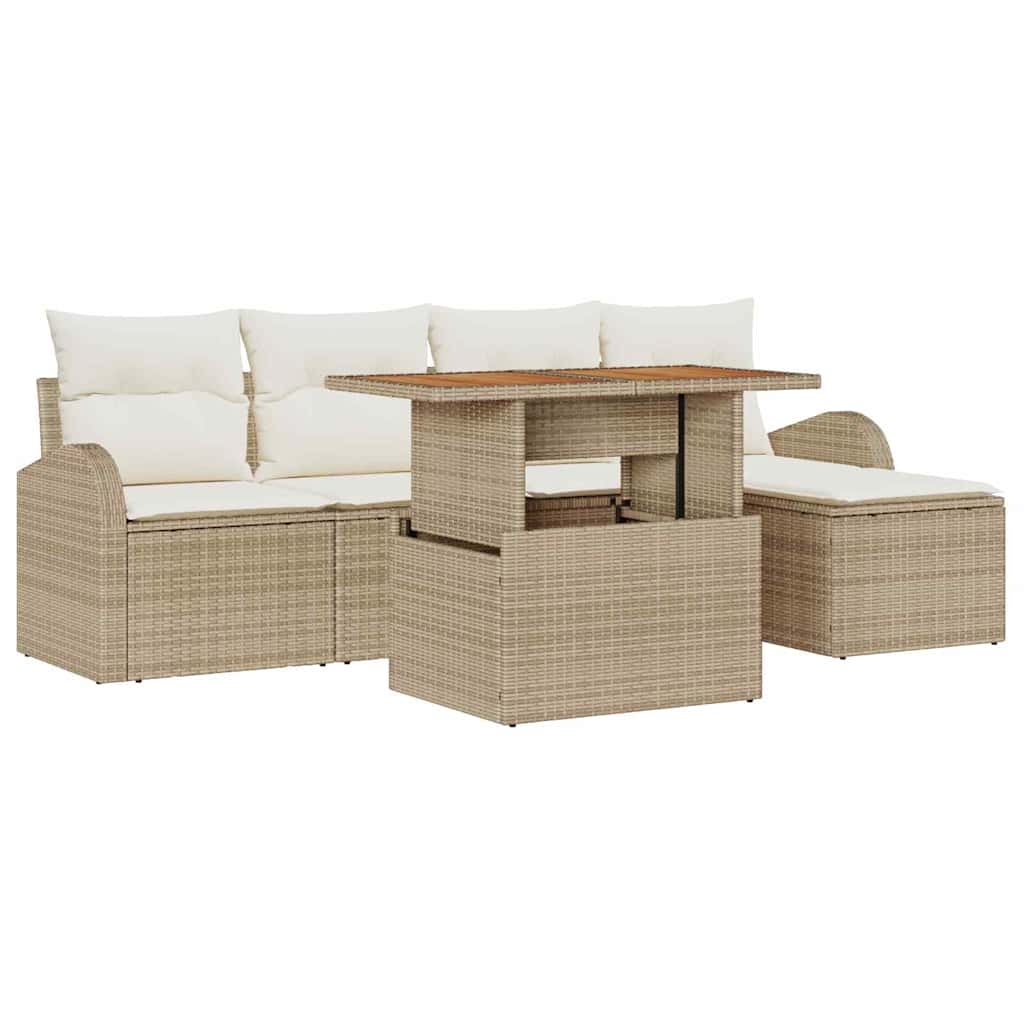 Havesofa Sæt med pude 6 pcs beige og cremefarvet