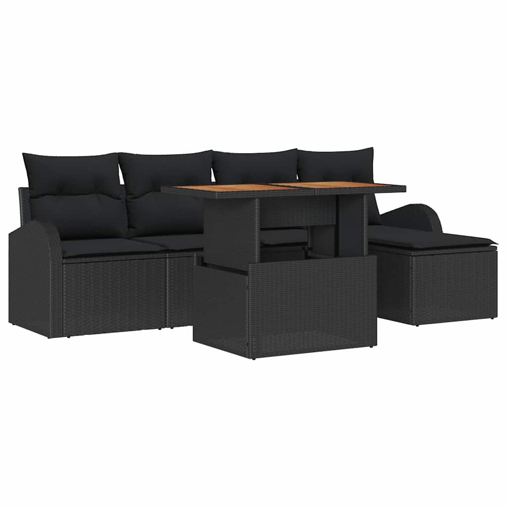 Havesofa Sæt med pude 6 pcs Sort
