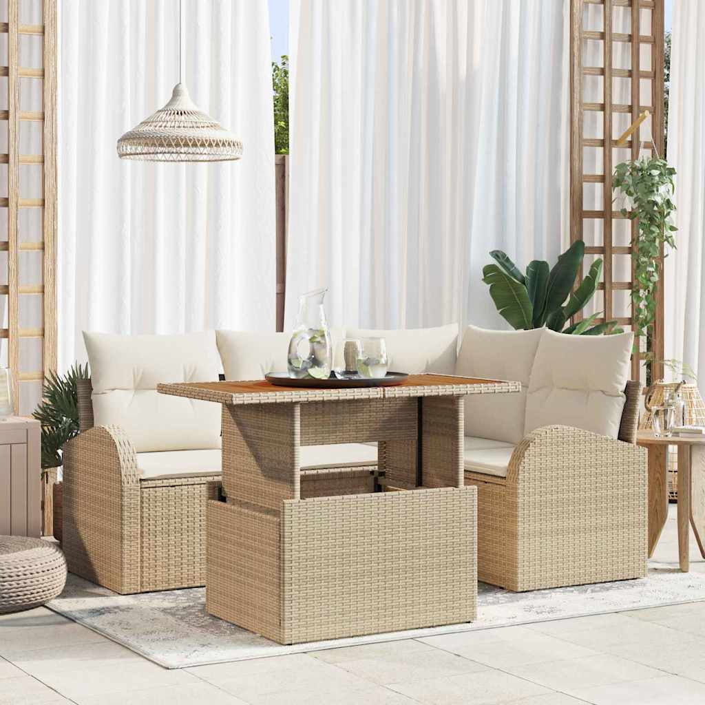 Havesofa Sæt med pude 5 pcs beige og cremefarvet