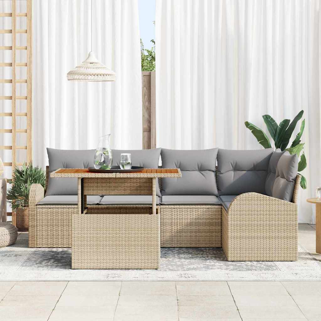Havesofa Sæt med pude 6 pcs beige og lysegrå