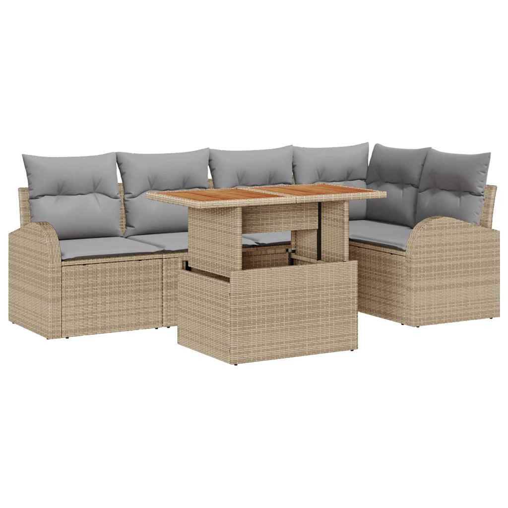 Havesofa Sæt med pude 6 pcs beige og lysegrå