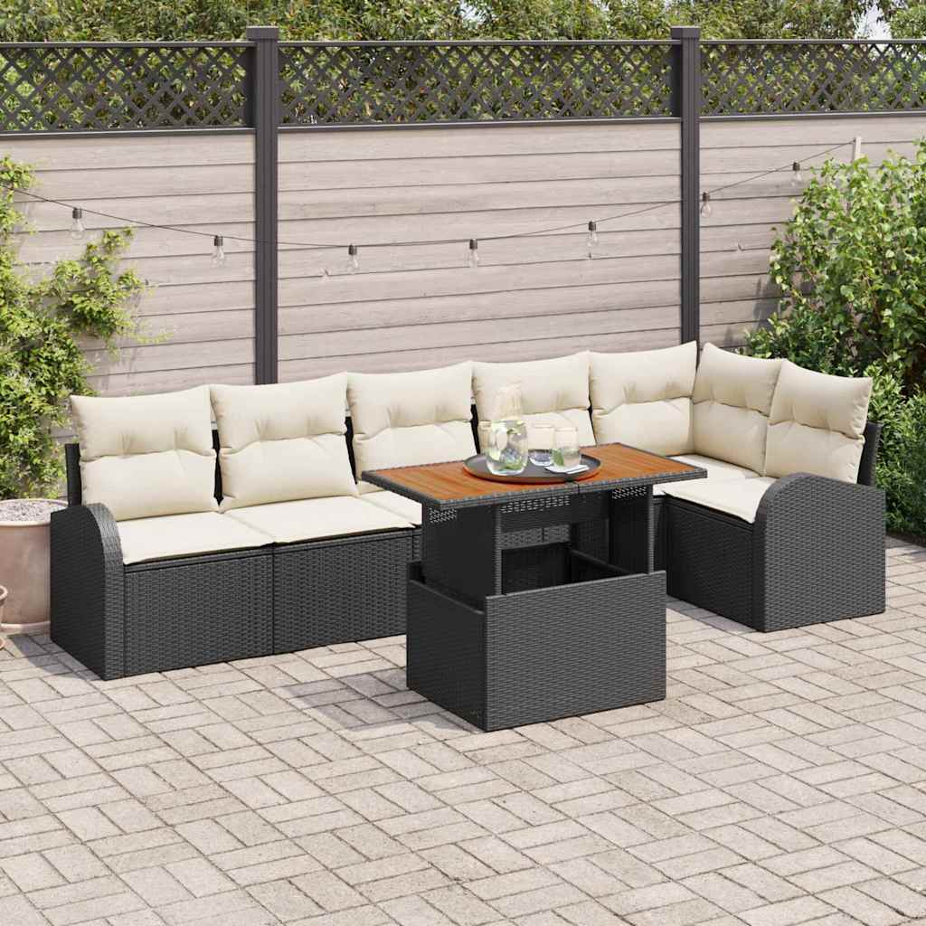 Havesofa Sæt med pude 7 pcs Sort og Cream