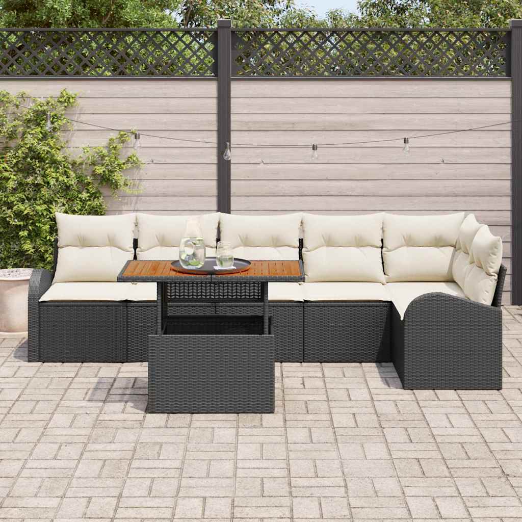 Havesofa Sæt med pude 7 pcs Sort og Cream