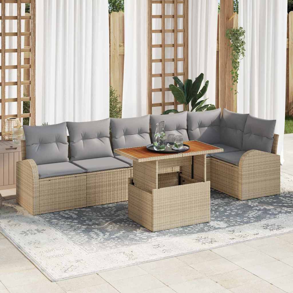 Havesofa Sæt med pude 7 pcs beige og lysegrå