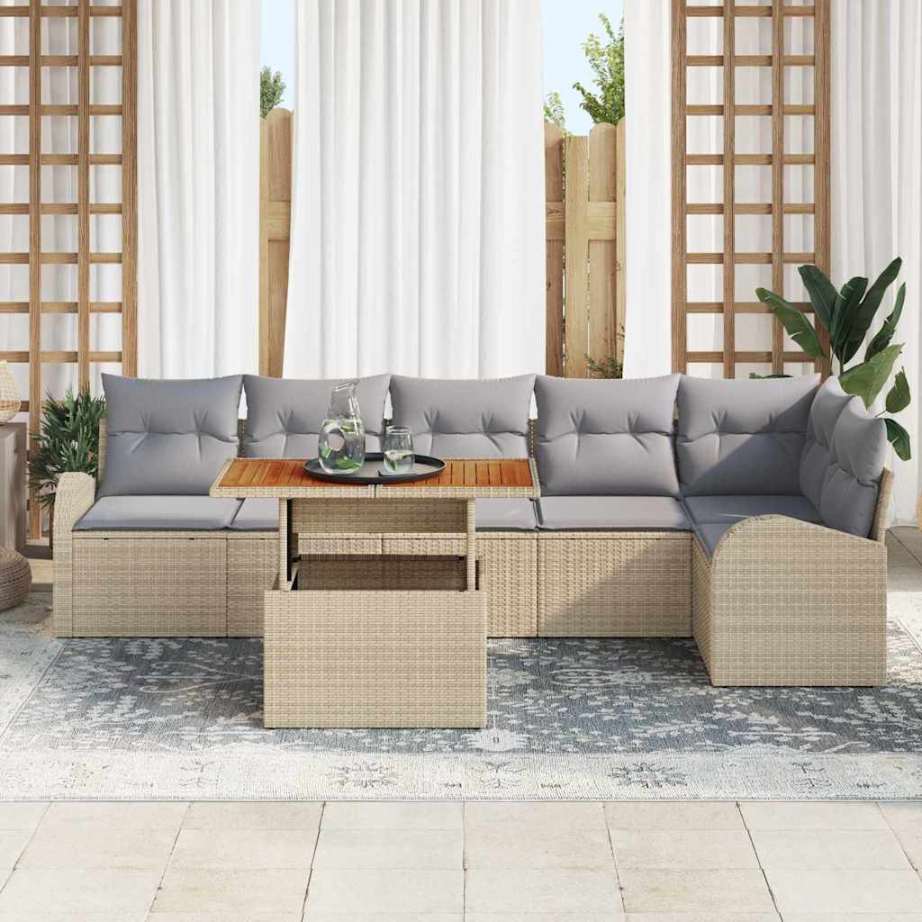 Havesofa Sæt med pude 7 pcs beige og lysegrå