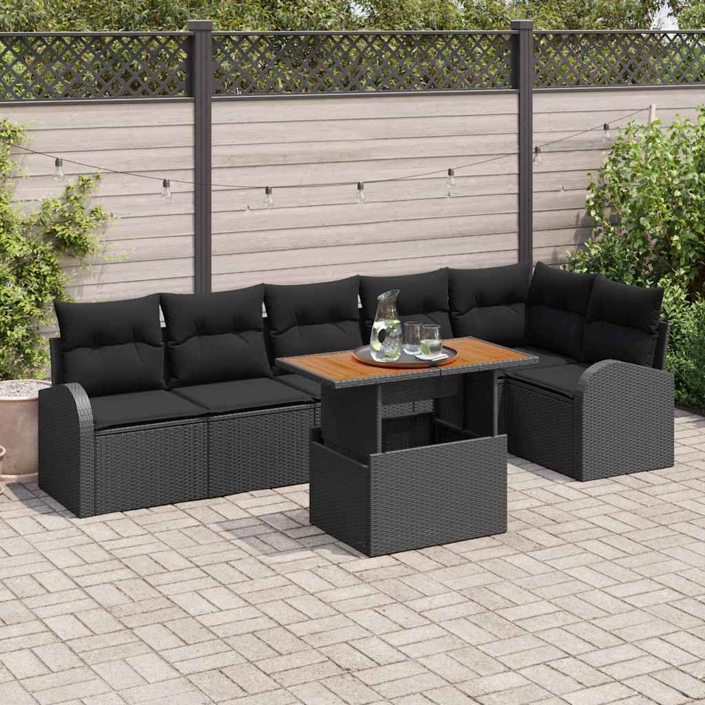 Havesofa Sæt med pude 7 pcs Sort