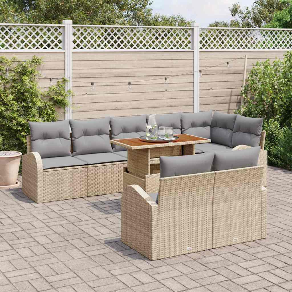 Havesofa Sæt med pude 9 pcs beige og lysegrå