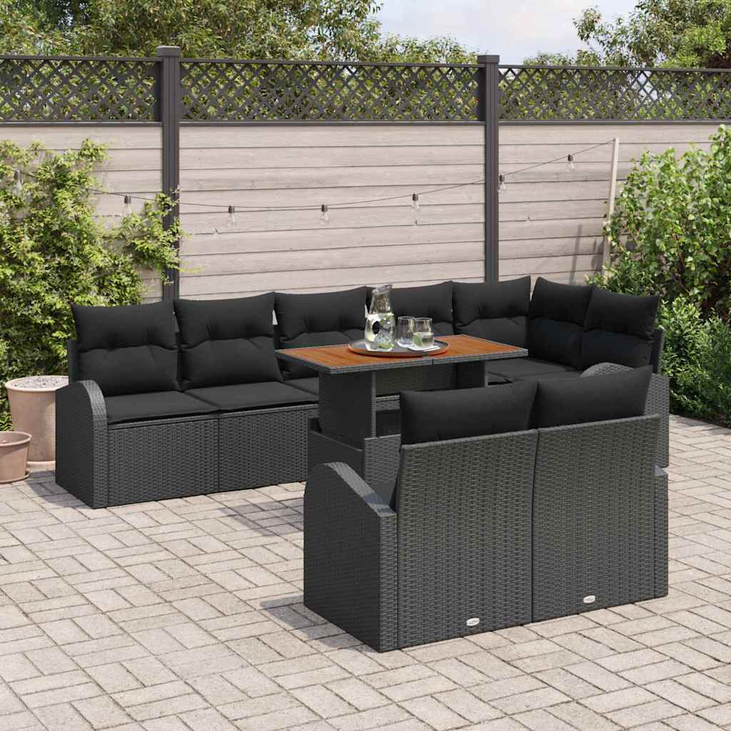 Havesofa Sæt med pude 9 pcs Sort