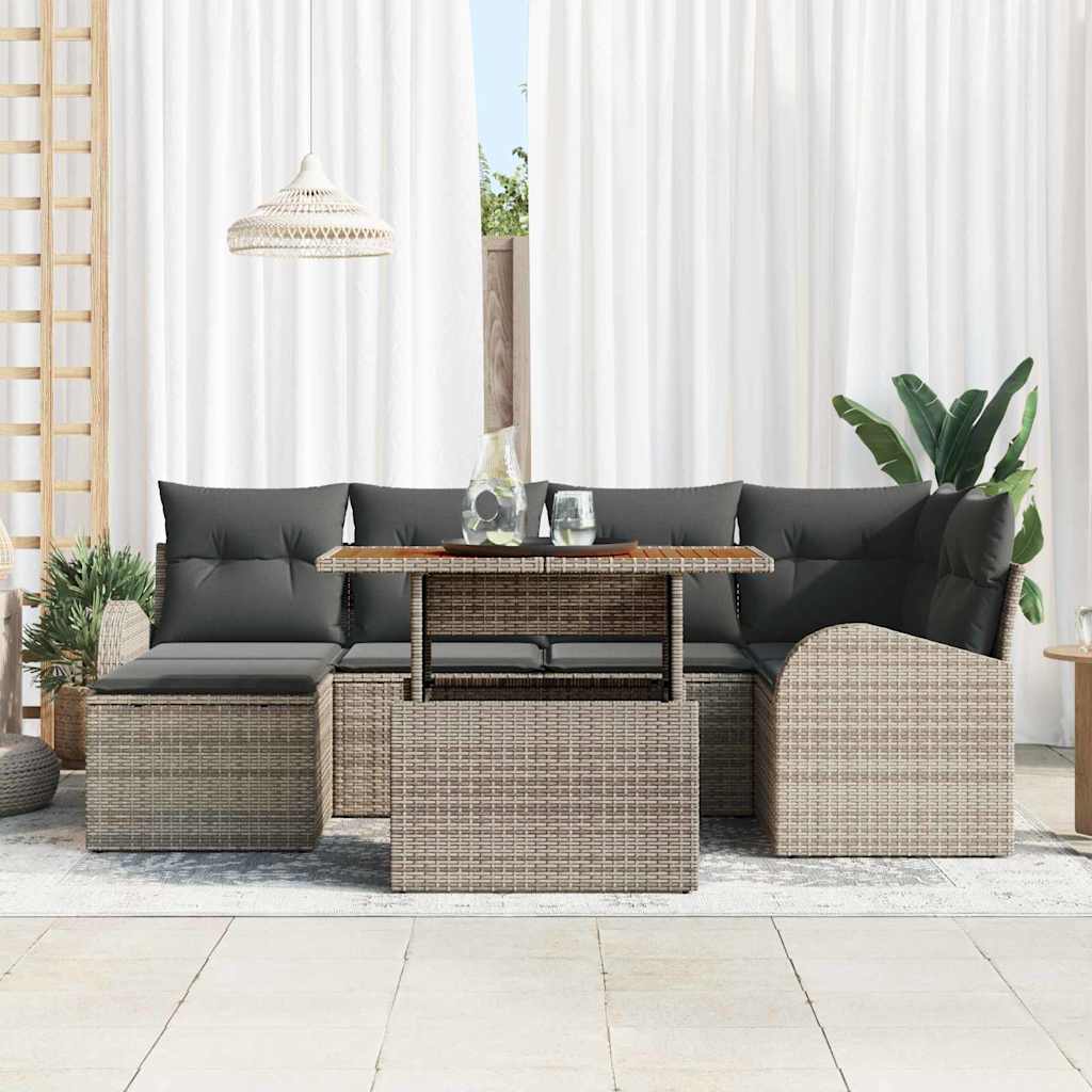 Havesofa Sæt 7 pcs Grå Polyrattan og pulverlakeret stål