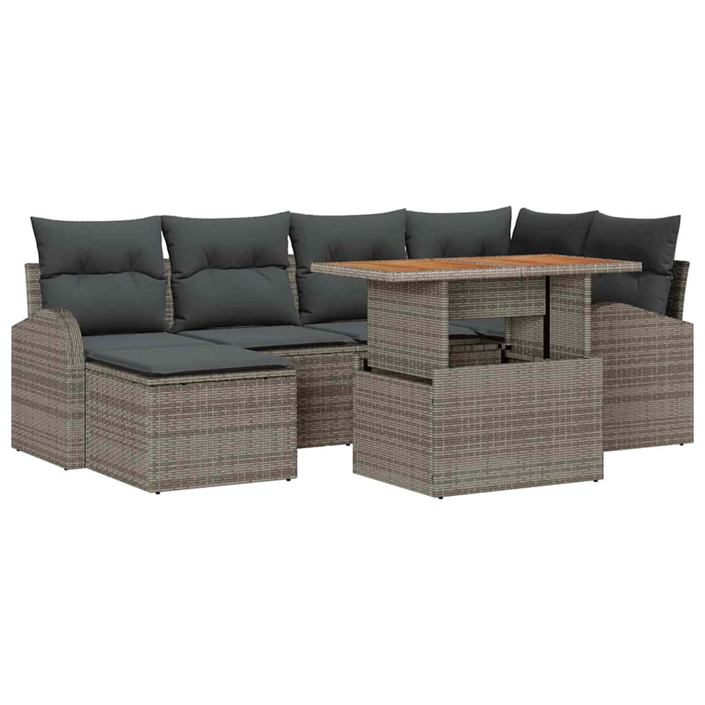 Havesofa Sæt 7 pcs Grå Polyrattan og pulverlakeret stål