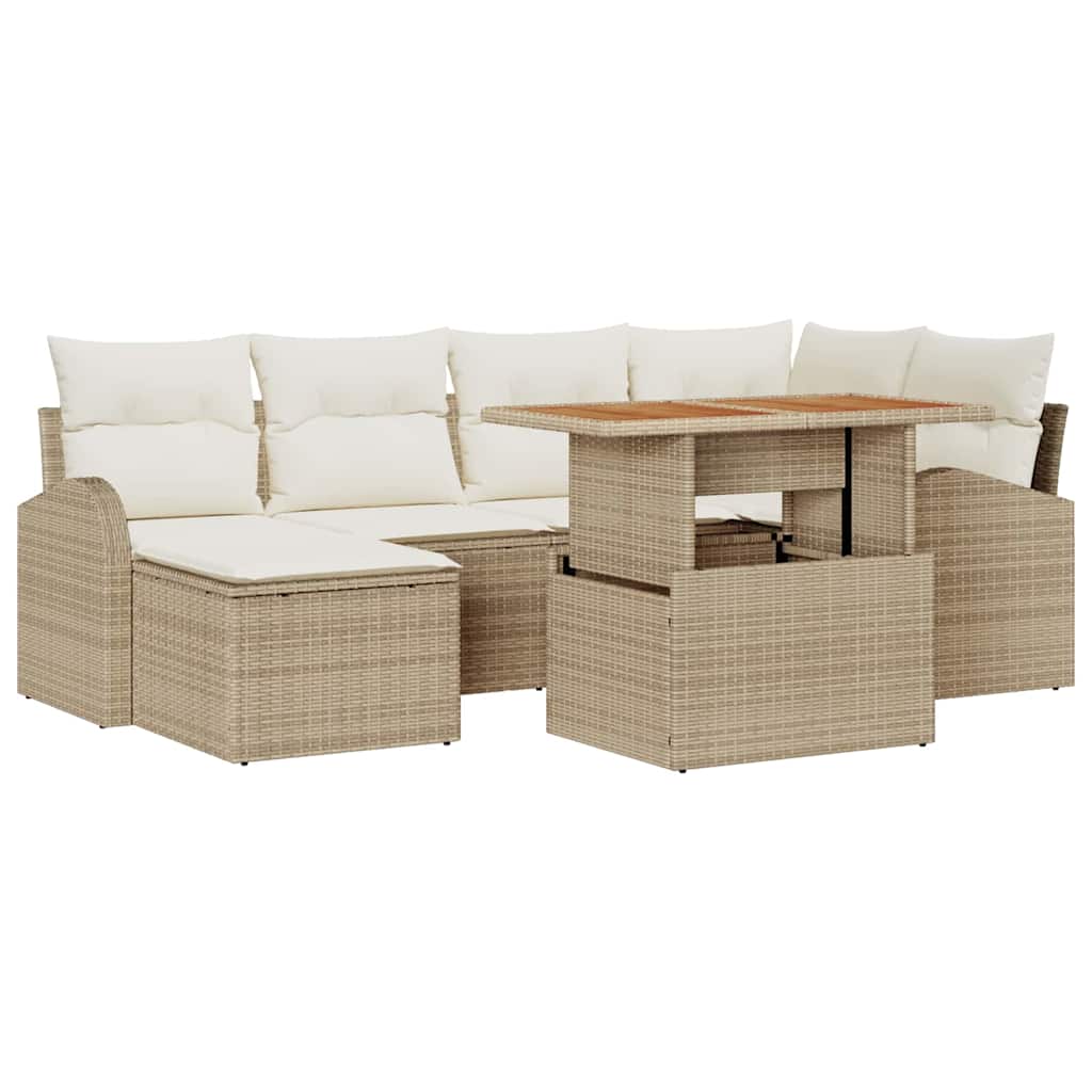 Havesofa Sæt med pude 7 pcs beige og cremefarvet