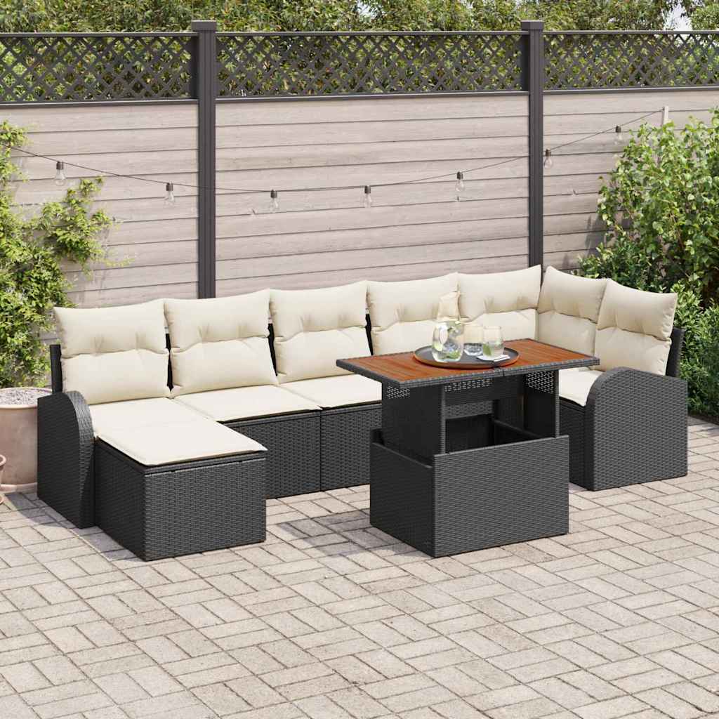 Havesofa Sæt med pude 8 pcs Sort og cremefarvet