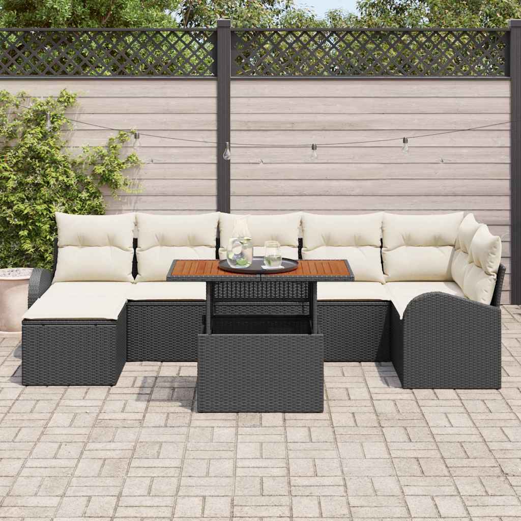 Havesofa Sæt med pude 8 pcs Sort og cremefarvet