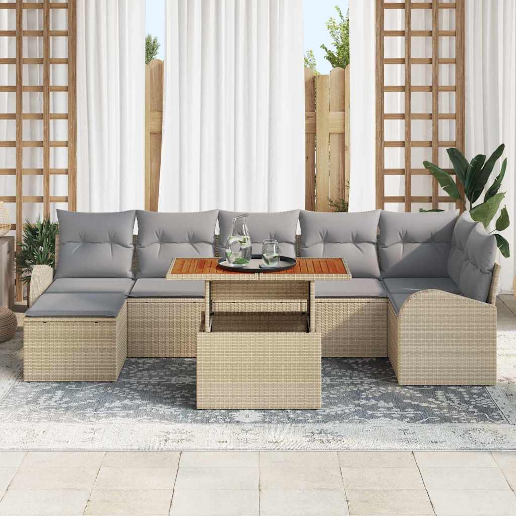 Havesofa Sæt med pude 8 pcs beige og lysegrå