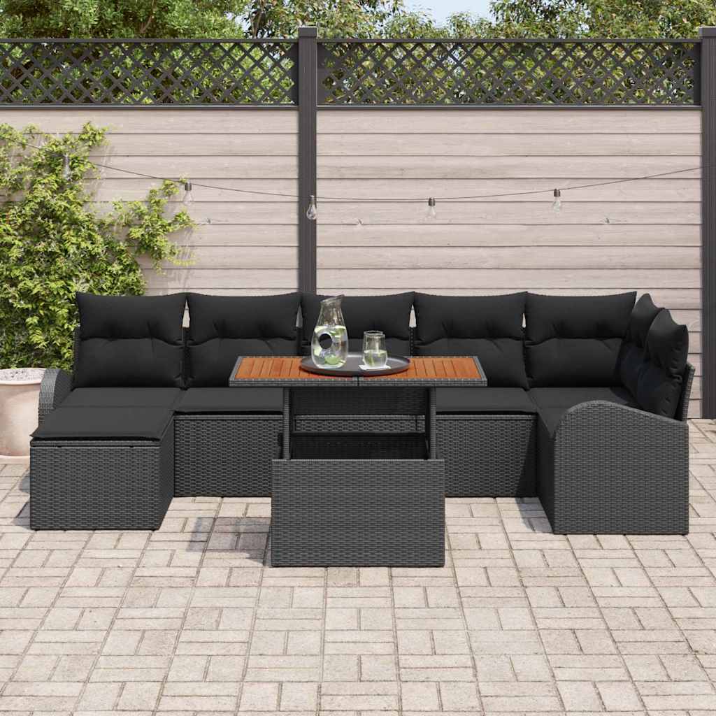 Havesofa Sæt med pude 8 pcs Sort