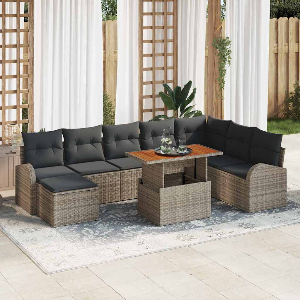 Havesofa Sæt 9 pcs Grå Polyrattan og pulverlakeret stål