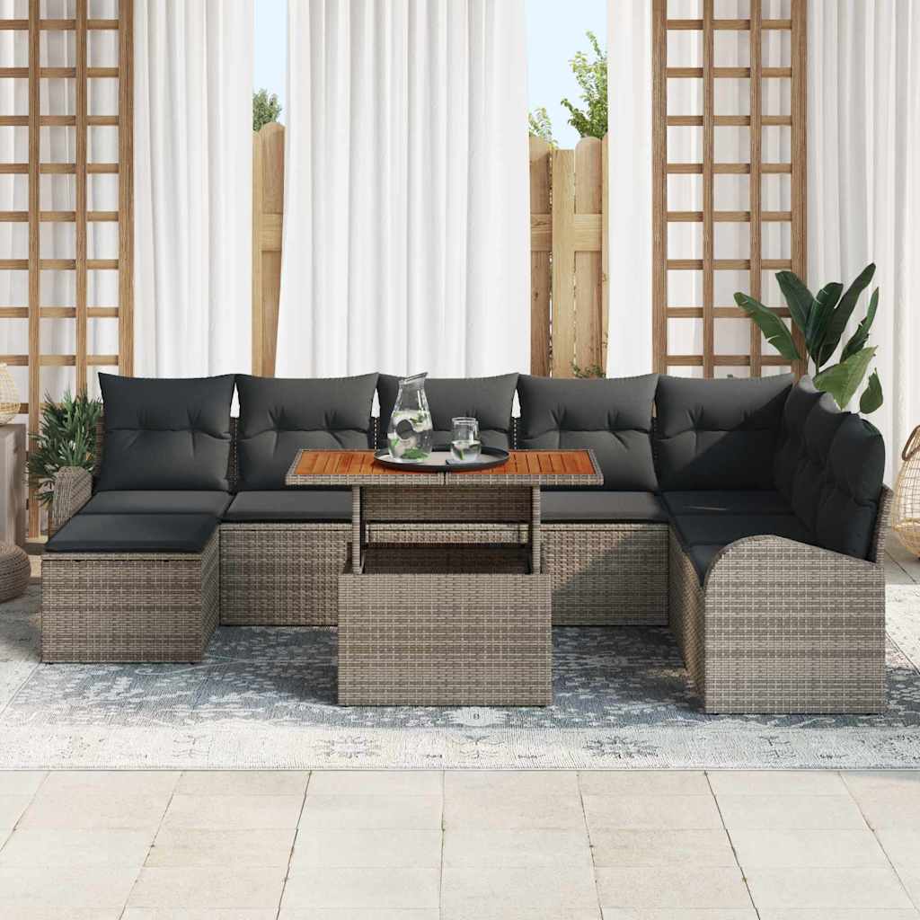 Havesofa Sæt 9 pcs Grå Polyrattan og pulverlakeret stål